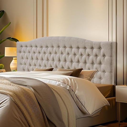 Linen Upholstered Headboard King/Cal King Size Latest Model Wall Mount, Bed Frame Mount, Featuring High-Density Sponge Padding, Luxury Texture Easy Assembly Comfort and Style-Linen