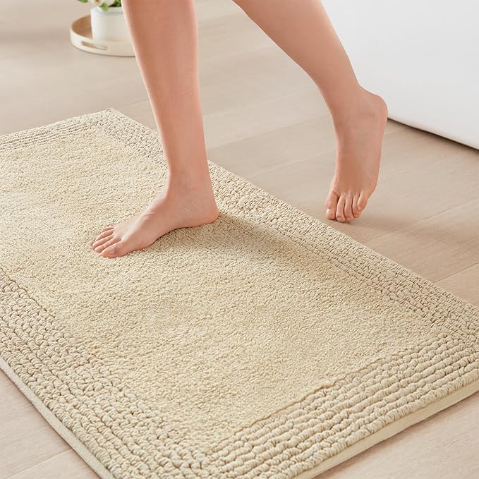Madison Park Splendor Reversible 100% Cotton Tufted Bathroom Rug-3000 GSM Hotel Quality Luxurious Plush Medium Pile Bath Mat Absorbent, Quick Dry, Shower Room Décor, 24x36 Natural
