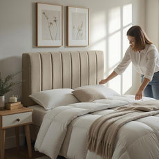 Nestl Upholstered King Headboard - Easy Assemble Channel Stitched Headboard King Size Bed - Wall Mounted Headboards with 3D Soundproof Wall Panels Peel & Stick Floating Headboards, Linen