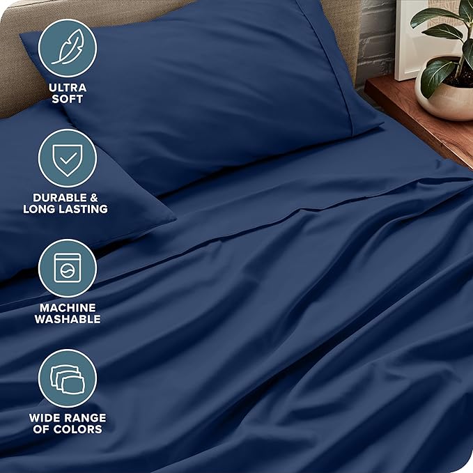 Bare Home Full XL Sheet Set - Luxury 1800 Ultra-Soft Microfiber Full Extra Long Bed Sheets - Double Brushed - Deep Pockets - Easy Fit - 4 Piece Set - Bedding Sheets & Pillowcases (Full XL, Dark Blue) BareHome