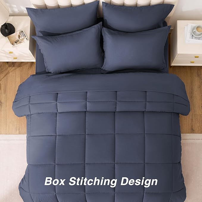 Love's cabin Twin XL Comforter Set Indigo Blue, 5 Pieces Twin XL Bed in a Bag, All Season Bedding Sets with 1 Comforter, 1 Flat Sheet, 1 Fitted Sheet, 1 Pillowcase and 1 Pillow Sham