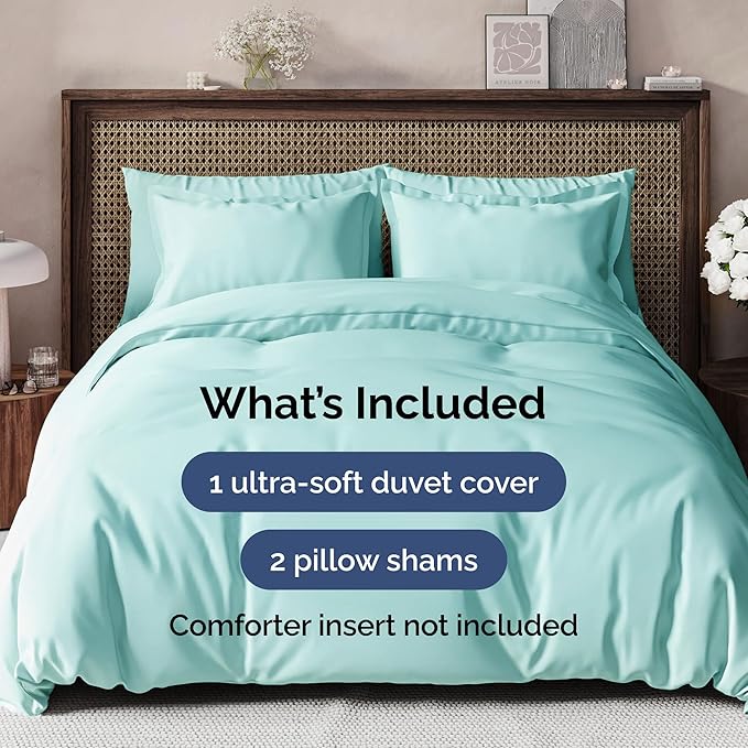 Duvet Cover King Size Set - Extra Soft King Size Duvet Cover 104 x 90 with 2 Pillow Shams - Hotel Luxury, Easy Care and Fade Free w/Zipper Closures & Ties - Comfy Breathable Bedding Set (Spa Blue)