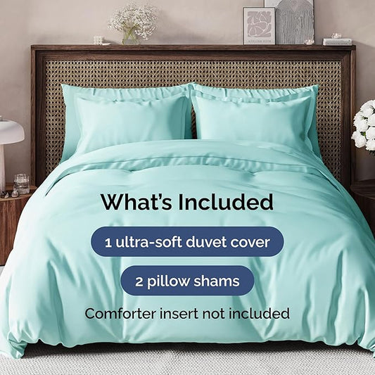 Duvet Cover King Size Set - Extra Soft King Size Duvet Cover 104 x 90 with 2 Pillow Shams - Hotel Luxury, Easy Care and Fade Free w/Zipper Closures & Ties - Comfy Breathable Bedding Set (Spa Blue)