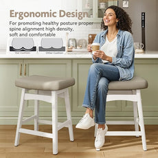 MAISON ARTS Beige Counter Height Bar Stool for Kitchen Counter Solid Wood Legs with Faux Leather Saddle Seat Farmhouse Barstools for 34