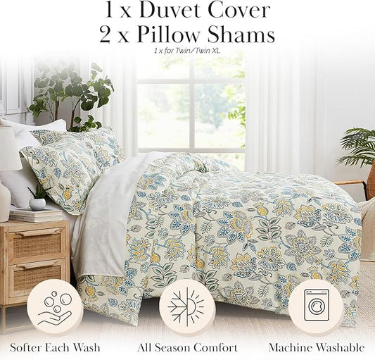 Southshore Fine Living, Inc. Floral Duvet Cover Twin/Twin XL Set - Premium Quality Microfiber Twin/Twin XL Bedding Sets, Easy Care - 1 Twin Duvet Cover, 1 Sham - Wanderlust Cream
