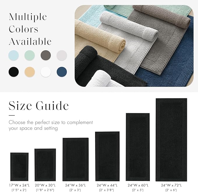 Madison Park Splendor Reversible 100% Cotton Tufted Bathroom Rug-3000 GSM Hotel Quality Luxurious Plush Medium Pile Bath Mat Absorbent, Quick Dry, Shower Room Décor, 17x24 Black