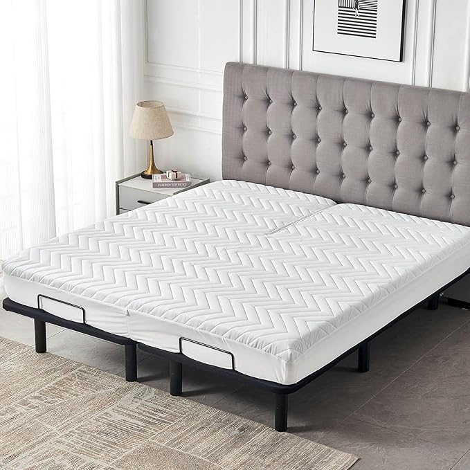 Waterproof Quilted Split Top California King Mattress Protector for Adjustable Bed with Upper Flex Fitted Sheet Padded Mattress Cover 32-34 Split from Head