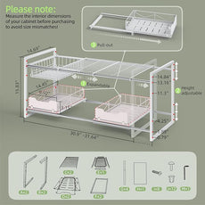 NETEL Under Sink Organizers and Storage,Kitchen Cabinet Organizer,2 Tier Under Sink Expandable Shelves，Bathroom Cabinet Organizer with Pull Out Drawers,(30.9-31.64)