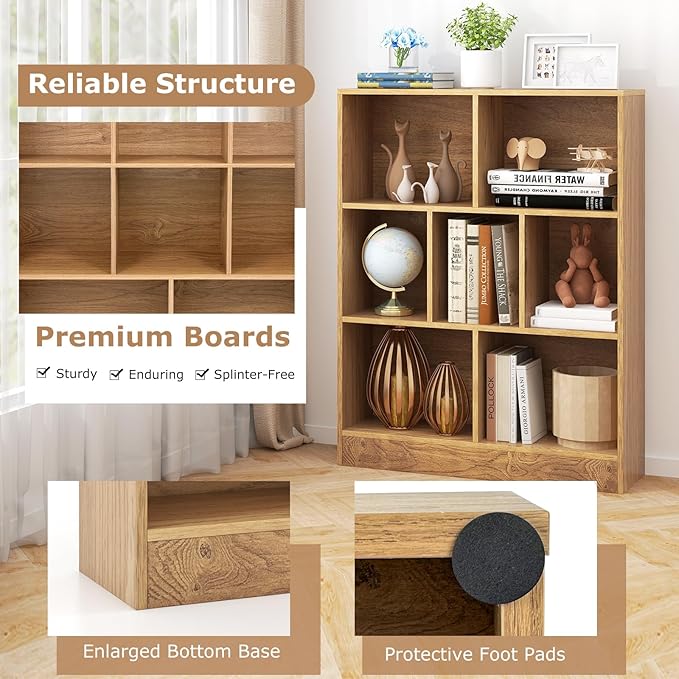 Tangkula 7-Cube Bookshelf, 41” Floor Bookcase with 2 Anti-Tipping Kits, Freestanding Storage Organizer, 4-Tier Display Shelf for Home, Office & Dorms, Natural/White (Natural, 7-Cube)