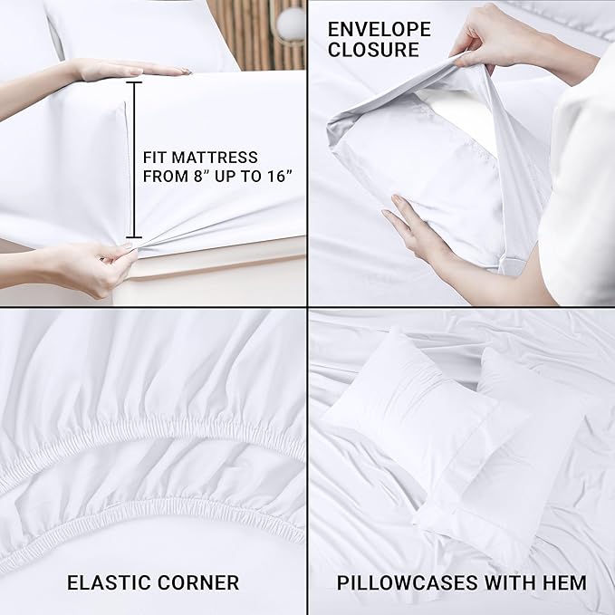 Utopia Bedding King Bed Sheets Set - Pack of 8 Sheet Sets - Perfect for Spa, Hotel, & Guest Bedroom - Brushed Microfiber - Shrinkage and Fade Resistant - Easy Care (White)