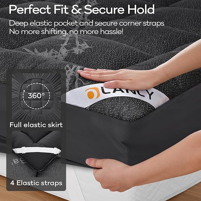 OLANLY Twin Mattress Topper – Viscose Made from Bamboo, Cooling Soft Twin Pillow Top Mattress Pad for Back Pain Relief, Plush Down Alternative Fill Bed Topper with Elastic Deep Pocket, Dark Gray