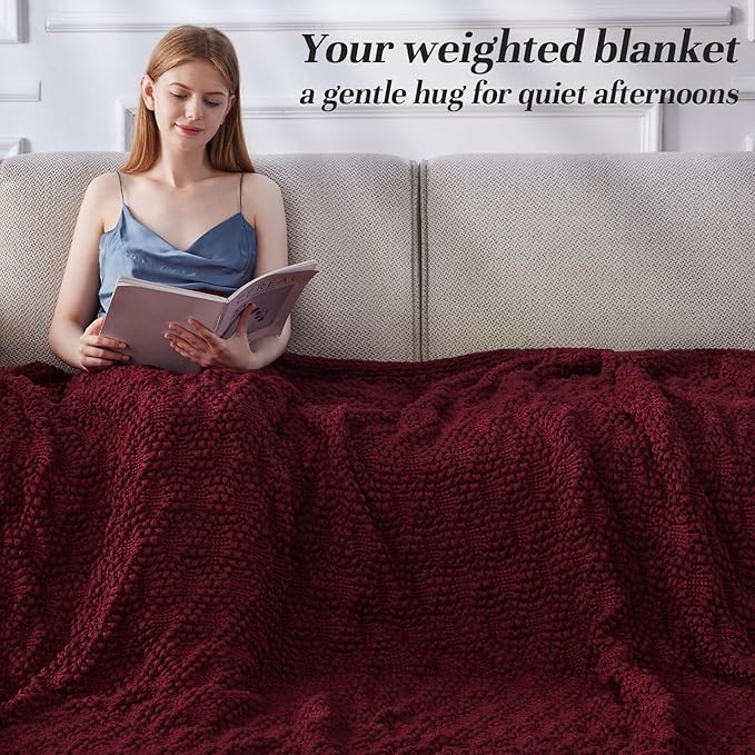 Knitted Weighted Blanket for Adult, Chunky Knit Weighted Throw for Sleep 60"*80" 17lbs, Cooling Breathable Machine Washable Heavy Blanket for Room Decor (Red, Queen)