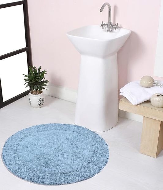 Home Weavers Double Ruffle Collection 100% Cotton Bath Rug, 28" Round – Soft, Absorbent, Non-Slip Bathroom Mat, Washable Floor Rug for Bathroom or Kitchen, Blue