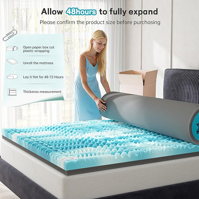 3 Inch Memory Foam Mattress Topper, 7-Zone King Mattress Topper with Cooling Gel, CertiPUR-US Certified for Pressure Relief & Enhanced Sleep Comfort