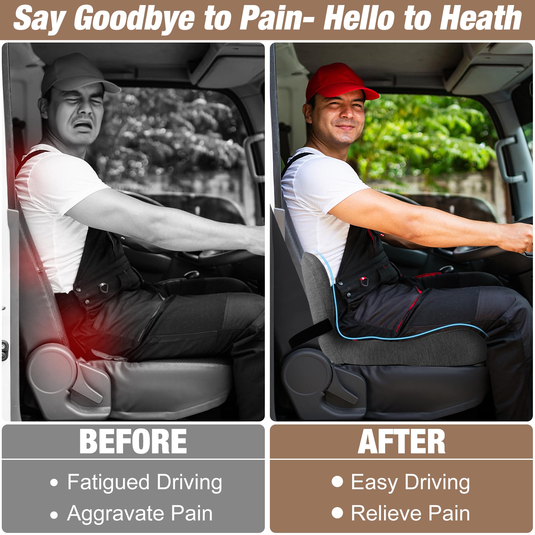MYFAMIREA Truck Seat Cushion, Memory Foam Trucker Seat Cushion for Truck Driver Long Sitting with Adjustable Strap, Back Support and Pain Relief for Trucker Driving Car Office Chair and Pain Dormly