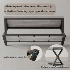 IBF Industrial Wood Entryway Bench, Indoor Farmhouse Hallway Accent Entry Bench for Seating Sitting with Storage, Metal Shoe Rack Grey Bench Organizer in Foyer Bedroom, Light Grey Oak, 47 Inch Long