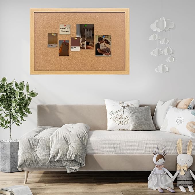 Cork Bulletin Board, 17x23 Inches Hanging Cork Board Wooden Framed with Pins for Wall, Dorm Room, Office, Home Decor – Natural Cork & Black Frame