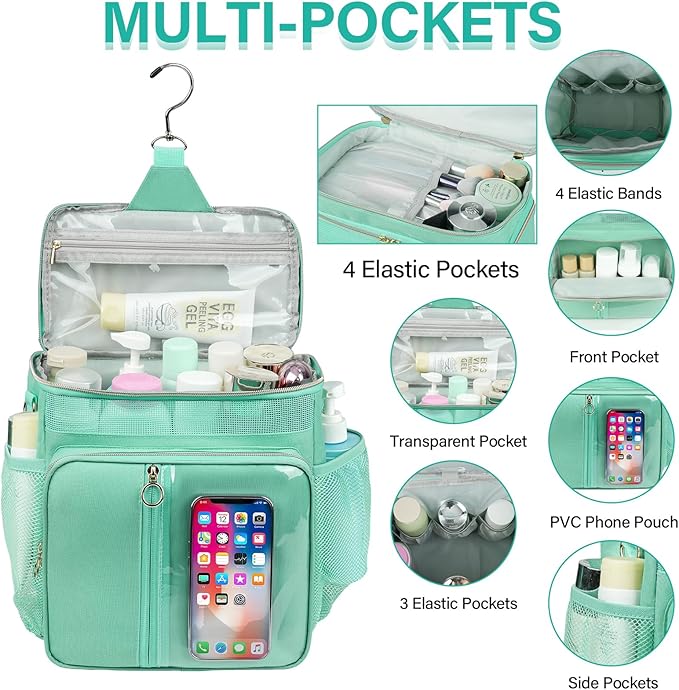 Portable Shower Caddy Bag College, Quickly Dry Toiletry Mesh Tote Bag for Dorm Room Essentials, Hanging Bathroom Organizer for Travel, Gym, Camping (Mint Green)