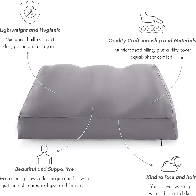 Cover Only for Premium Microbead Bed Pillow, Medium Extra Smooth - Ultra Comfortable Sleep with Silk Like Anti Aging Cover 85% Spandex/ 15% Nylon Breathable, Cooling Dark Grey