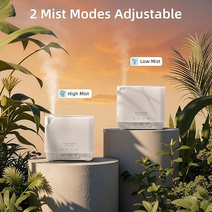 ASAKUKI 700 ml Premium Essential Oil Diffuser, 5 in 1 Ultrasonic Aromatherapy Fragrant Oil Vaporizer Humidifier, Timer and Auto-Off Safety Switch, 7 LED Light Colors