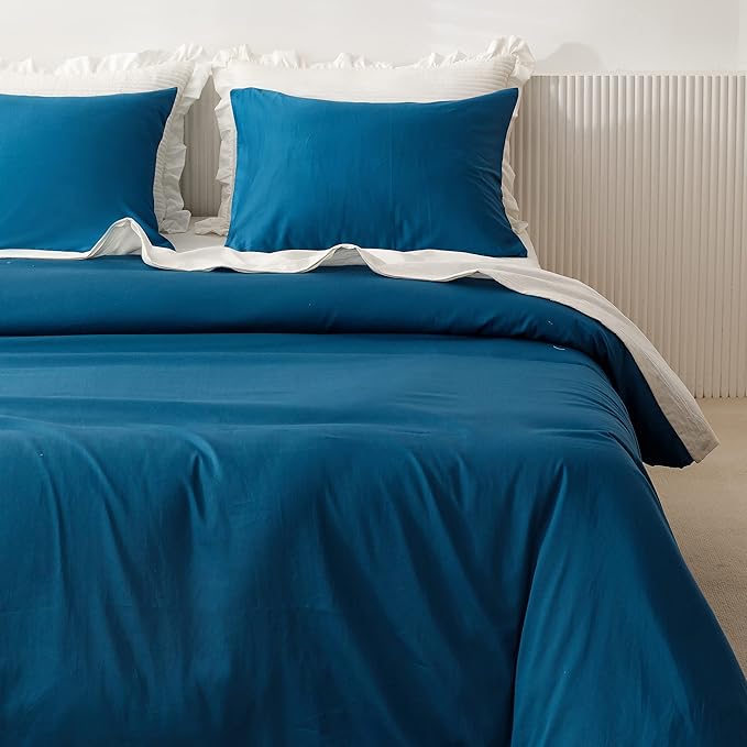 HeimenAogo Extra-Long Staple Cotton Duvet Cover Set Twin/Twin XL Sateen Weave, Silky Soft and Breathable Comforter Cover with Zipper Closure, High TC Egyptian Cotton Blanket Cover, Deep Water Blue
