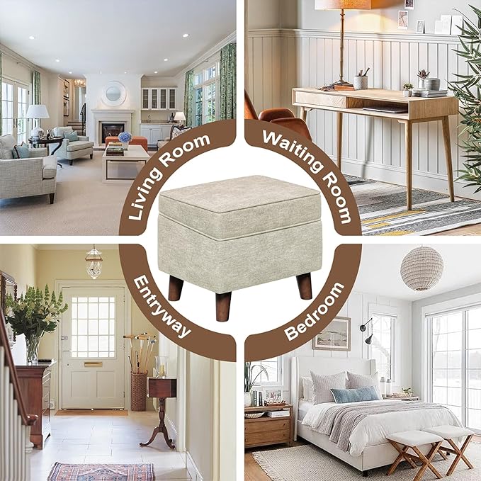 Foot Rests with Adjustable Cover, BOGO, Storage Ottoman Dorm, Footstool & Sitting Stool, Ottoman Foot Stool Set for Living Room, Bedroom, Dorm, Beige