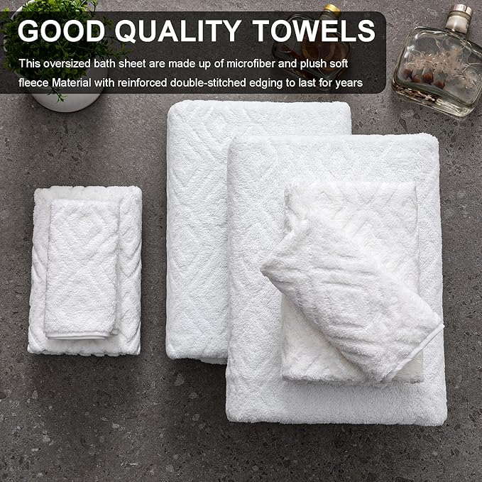 Ferdilan Extra Large Bath Towels Set of 4,35"x70" Oversized Bath Sheet Chair Towels, 600 GSM Ultra Soft & Absorbent Towels for Bathroom, Quick Dry Towel for Gym Hotel Camp Pool White