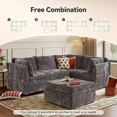 Modular Sectional Sofa,5 Pieces Sectional Couches for Living Room,131X65 L Shaped Cloud Couch with Ottoman Chaise Set