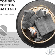 100% Cotton Bath Towel Set of 12-4 Bath Towels, 4 Hand Towels, 4 Wash Cloths, Sustainable, Soft, Highly Absorbent, Combed Cotton 12 Piece Set for Hotels, Spa, Bathroom, Dorm, Grey