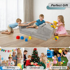 Play Couch Comfy Modular Sofa Futon Set, Convertible Folding Memory Foam Couches Versatile Floor Cushion Fort Set for Living Room Playroom Furniture (Grey)