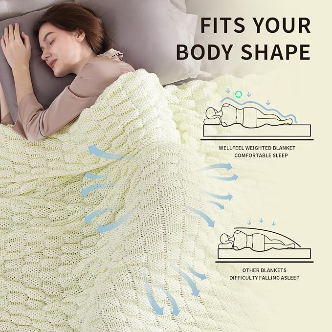 Knitted Weighted Blanket Kids, No Beads Heavy Blanket 40” x 60'' 7lbs, Breathable Chunky Knit Blanket, Cooling Weighted Blanket for Hot Sleepers, Christmas Home Decor (Cream White)