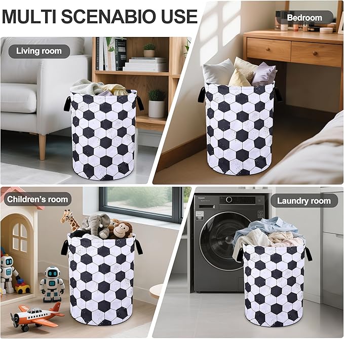 Football Laundry Basket Foldable Oxford Cloth Tote Bag Laundry Hamper Clothes Storage Bucket Organizer For Bathroom/Laundry Storage/Bedroom 19.6x15.7 Inch