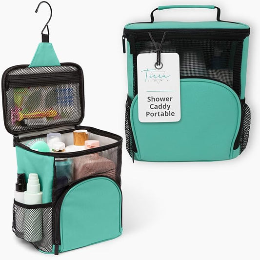 Original Shower Caddy For College Dorms- Travel Shower Caddy - Dorm Organizer Bag - Large Capacity, Quick Dry and Water Resistant with Metal Hook - Portable and Foldable Bag for Gym and Travel (Aqua)