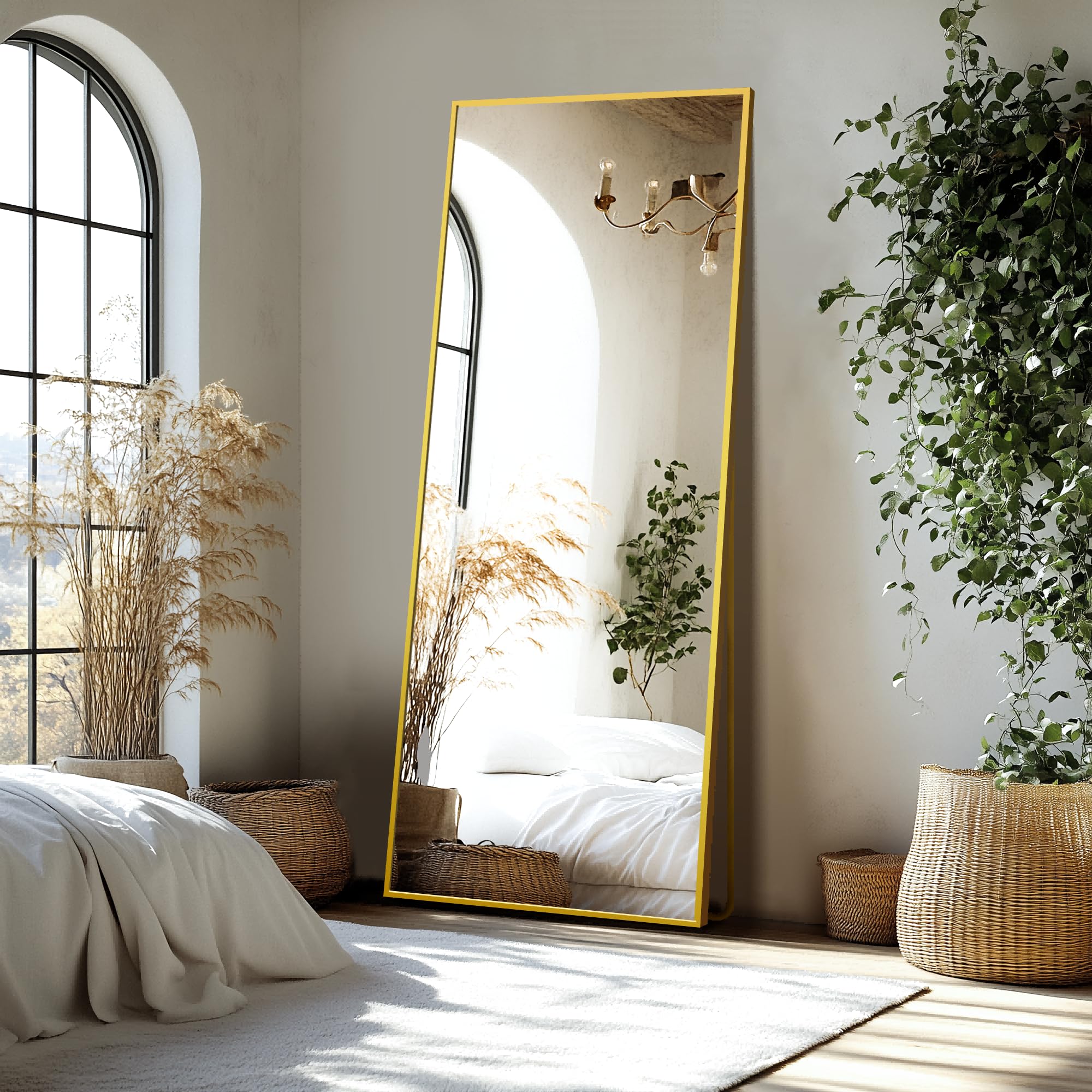 Delma Wall Full Length Mirror,Standing Mirror Full Body,Large Floor for Wall Door Bedroom Bathroom Living Room with Aluminium Frame(with Stand,56x15-Black) Dormly