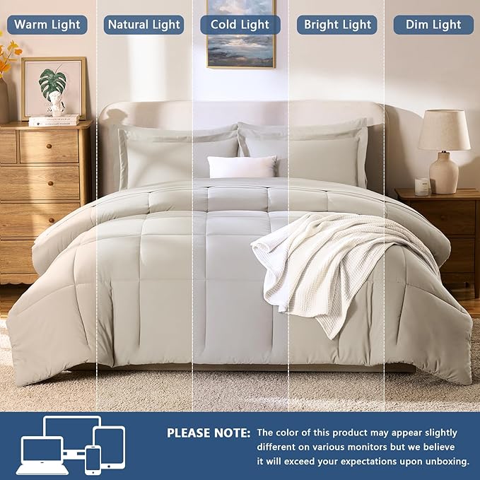 CozyLux Full Size Comforter Sets Beige - 7 Pieces Bed in a Bag Full, Oeko-Tex Certified Bed Set, All Season Soft Bedding Set with Down Alternative Comforter, Sheets, Pillowcases & Pillow Shams