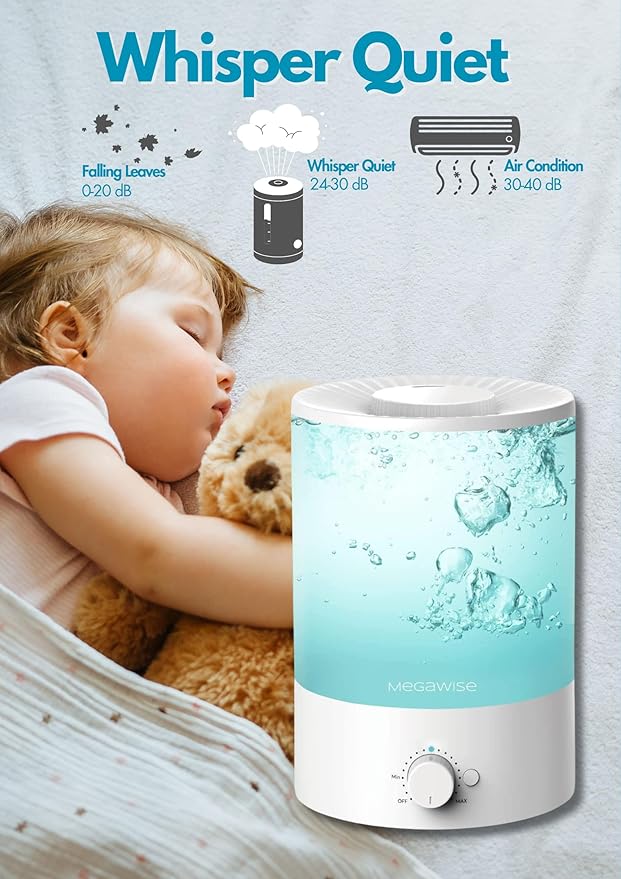 MEGAWISE 2 pack 3.5L Ultrasonic Cool Mist Humidifier – Top-Fill, Essential Oil Diffuser, Quiet Operation, Night Light, Auto Shut-Off for Home & Office (2)