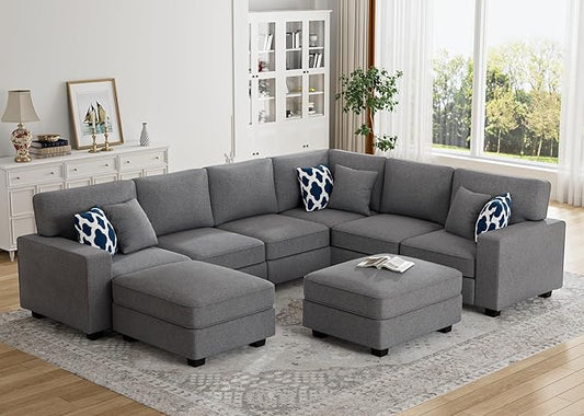 Legend Vansen Modular Sectional Sofa U Shaped Couch with Ottoman Modern Reversible Corner Sectional Couch for Living Room (Dark Grey, U Shaped Sofa-3)
