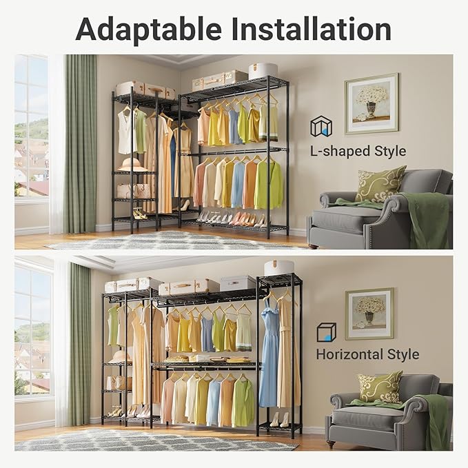 VIPEK X40 Expandable Large Reach-in Closet Rack Adjustable from 6'4" to 8'2'' with Extendable Shelves and Hanger Rods, Walk-in Clothes Rack Mental Freestanding Clothing Racks, Max Load 1240LBS, Black