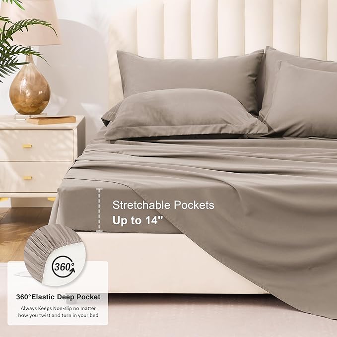 Love's cabin King Size Comforter Set Light Brown, 7 Pieces King Bed in a Bag, All Season Bedding Sets with 1 Comforter, 1 Flat Sheet, 1 Fitted Sheet, 2 Pillowcase and 2 Pillow Sham