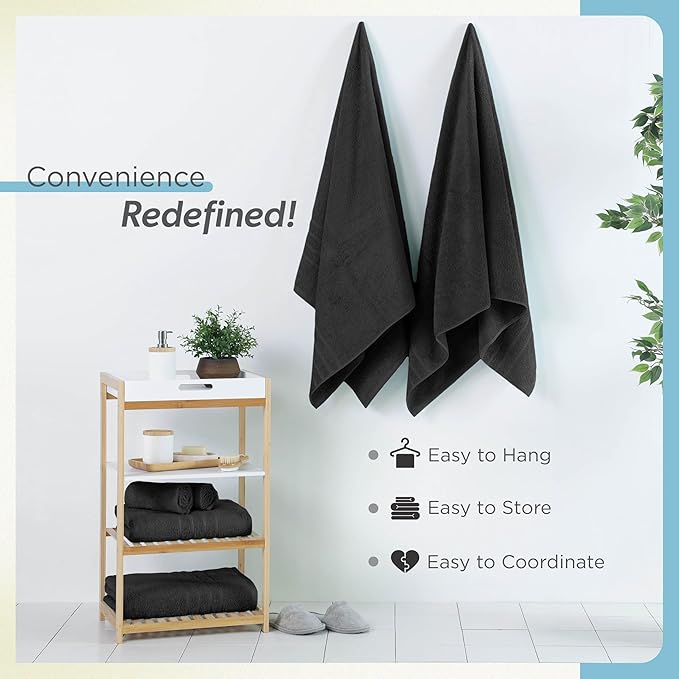 Martex 2-Pack Ultimate Performance Bath Sheet Set – 100% Cotton – 33” x 65” – Extra Large Bath Towels – Versatile – Low-Linting – Supersoft Bathroom Set – Super Absorbent – Easy Care – Black