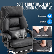 Office Chair with Footrest 500lbs,Reclining Leather Computer Chair for Heavy People, Big and Tall Comfy Executive Desk Chair with Lumbar Support & Pillow .High Back Black