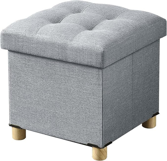 BRIAN & DANY Ottoman with Storage, Small Storage Ottoman for Dorm, Linen Folding Ottoman Foot Stool with Legs for Living Room and Bedroom, 15"x15"x15" - Light Gray