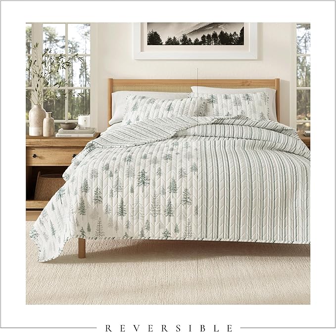Great Bay Home Rustic Cabin Twin Size Quilt Set with Shams - All-Season, Lightweight, Reversible Bedspread - Lodge-Themed Summer Bedding Sets (Twin/Twin XL, Truckee - Grey)