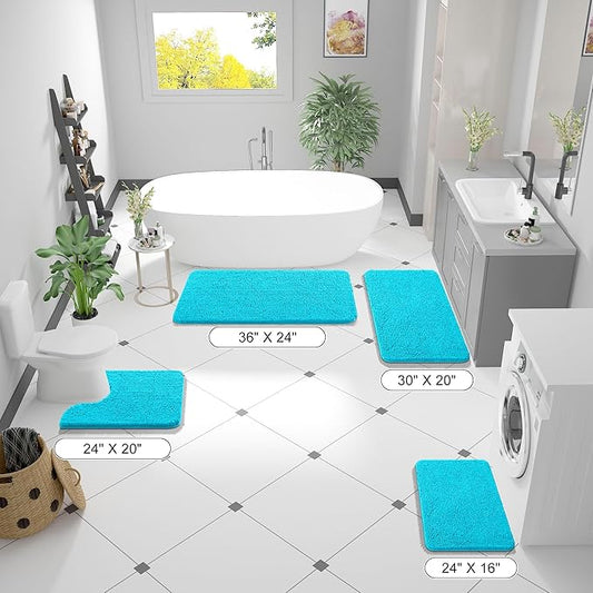 OLANLY Bathroom Rugs 30x20, Extra Soft Absorbent Chenille Bath Rugs, Rubber Backing Quick Dry, Machine Washable Bath Mats for Bathroom Floor, Tub and Shower, Home Decor Accessories, Aqua Sky