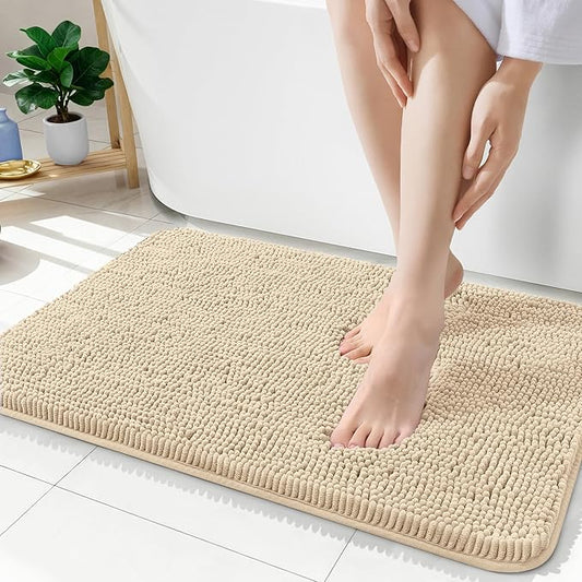 OLANLY Bathroom Rugs 35x24, Extra Soft Absorbent Chenille Bath Rugs, Rubber Backing Quick Dry, Machine Washable Bath Mats for Bathroom Floor, Tub and Shower, Home Decor Accessories, Beige