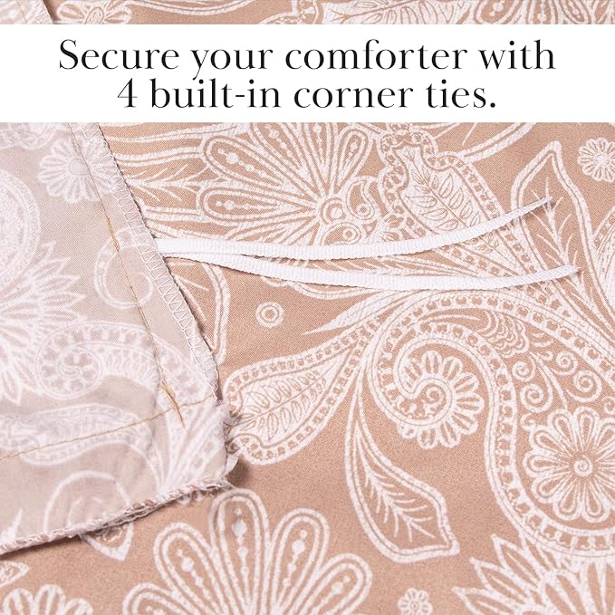 Southshore Fine Living, Inc. Reversible Boho Paisley Duvet Cover Set, Twin/XL – Premium Microfiber Bedding, Easy Care – Includes 1 Twin Duvet Cover and 1 Sham, Machine Washable, Paisley Taupe