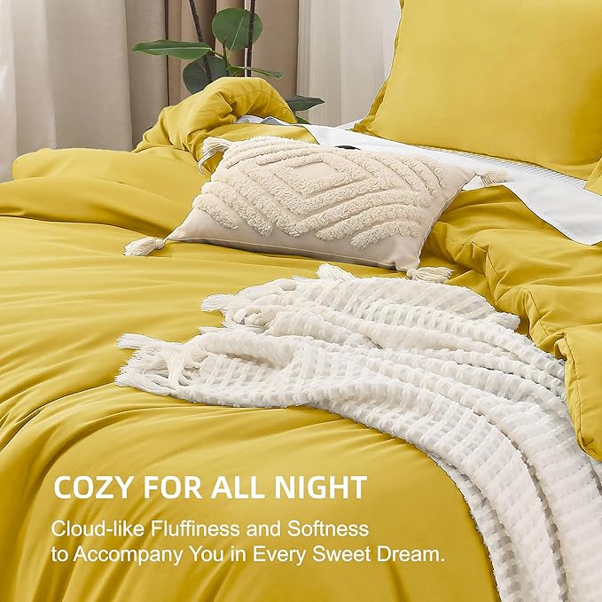 Litanika Comforter Set, Lightweight Solid Bedding Comforter Set, Fluffy Down Alternative Bed Set, Mustard Yellow, King