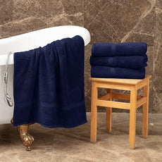Towel Bazaar Premium Cotton Super Soft and Absorbent Turkish Towels (4-Piece Bath Towels, Navy Blue)