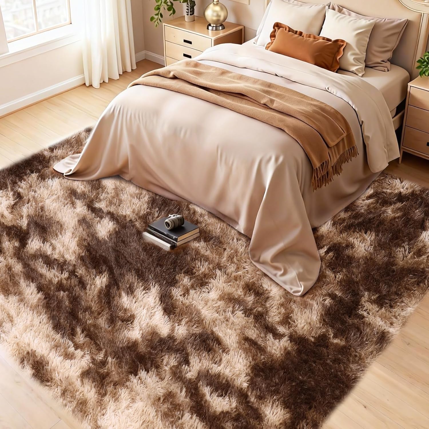 8x10 Area Rugs Living Room, Beige Large Plush Fluffy Bedroom Carpet, Non-Slip Upgraded Indoor Thick Soft Rug, Modern Plush Carpet Suitable for Kids Home Decor Aesthetics Dorm. Dormly