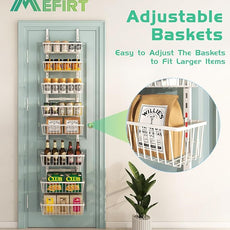 White 12 Inch Wide Narrow Over The Door Pantry Organizer, Pantry Organization and Storage, 8-Tier Metal Hanging Deep Basket Wall Spice Rack Seasoning Shelves, Home & Kitchen Essentials